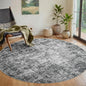 Round Rug 6ft Circle Rug Washable: Carpet Small Circular Area Rug for Entryway Kitchen Bedroom Dining Room Living Room 6 Feet Abstract College Dorm Non Slip Low Pile Black Grey
