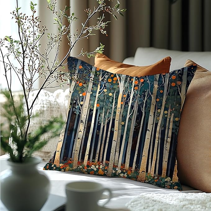 Rustic William Morris Inspired Autumn Forest Decor Pillow Covers 18x18,Vintage Botanical Nature Decorative Throw Pillow Covers for Home Bedroom Living Room