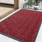 Smiry Front Door Mat Outside Entrance, Heavy Duty Sturdy Natural Rubber Doormat, Trap Dirt and Moisture, Easy Clean Low Profile Mats for Indoor Outdoor Entry, Grid Geometric (35x23, Wine Red)