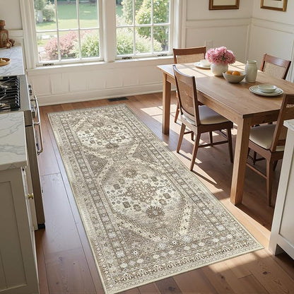 3x8 Runner Rug Non Slip Washable for Entryway, Front Porch, Vintage Hallway Runner for Laundry Room, Bedroom, Stain Resistant Thin Indoor Kitchen Mats for Floor(Brown,3'x8')