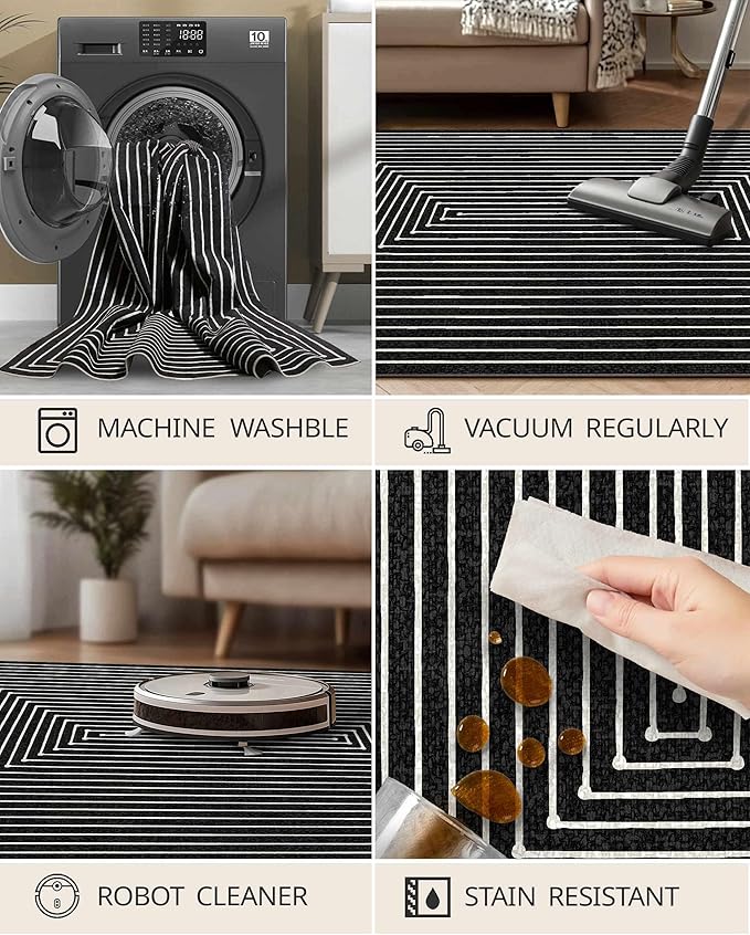 Latte&Fog 5x7 Area Rugs for Living Room Bedroom, Modern Abstract Washable Rug, Boho Non Slip Low Pile Carpet for Indoor Dining Room, Office, Dorm, Classroom, Farmhouse and Kids Room