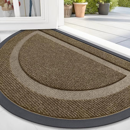 OLANLY Half Circle Door Mat Indoor Outdoor Entrance Welcome, Waterproof All-Season, All-Weather Doormat, Sturdy Natural Rubber, Low Profile, Easy Clean Patio Porch Entryway Mat, 59x23, Brown