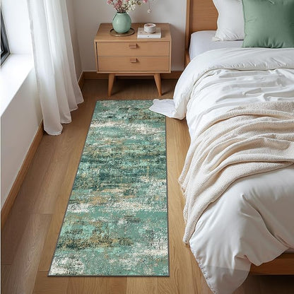 Runner Rug for Hallway Kitchen, 2x6 Machine Washable Runners Rug for Entryway, Soft Modern Abstract Throw Rugs, Low Pile Floor Cover with Non Slip Backing, Turquoise