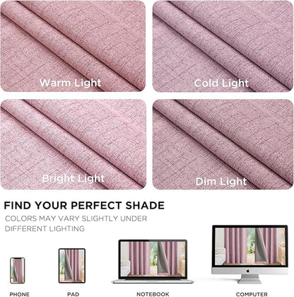 Joydeco Blackout Curtains for Bedroom - 100% Light Blocking 2 Panels Set Pink Drapes 42" W x 108" L, Thermal Insulated Room Darkening Curtains, Linen Textured for Living Room, Rod Pocket & Back Tabs