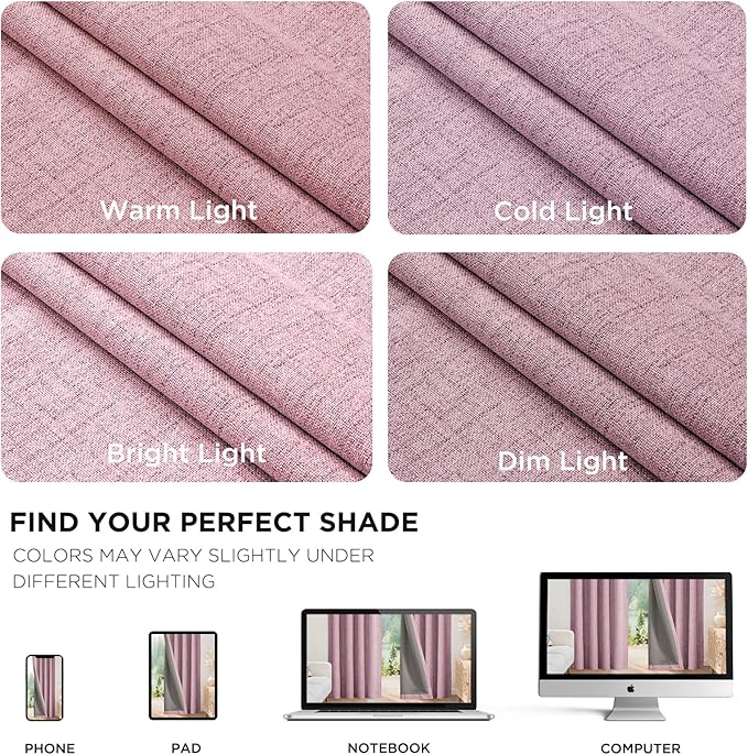 Joydeco Linen Blackout Curtains for Bedroom - 100% Light Blocking 1 Panels, Pink Drapes 100" W x 108" L, Thermal Insulated Room Darkening Curtains for Living Room, Rod Pocket & Back Tabs