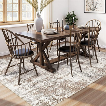 Area Rug Living Room Rugs - Washable Neutral Modern Abstract Soft Thin Rug Indoor Floor No Slip Rug Carpet for Bedroom Under Dining Table Home Office Decor - Brown/Grey/Red - 9x12