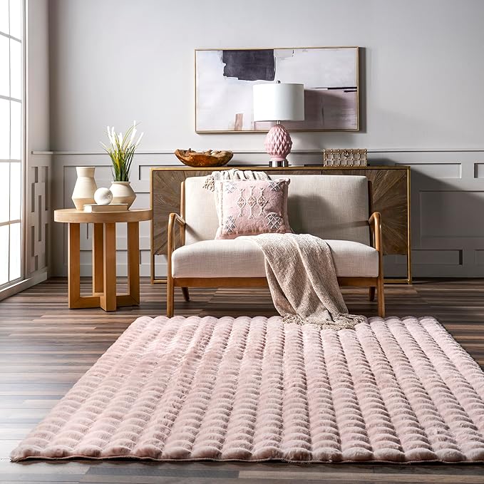 nuLOOM 7'6' x 9'6' Cozy Plush Area Rug, Machine Washable, Non-Slip, Soft Fluffy Shag Carpet for Living Room Bedroom Kids Room Nursery Home Decor, Jeni Blush