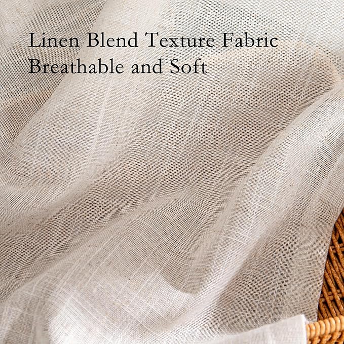 MYSKY HOME Natural Linen Curtains 24 Inch Long for Kitchen, Semi Sheer Light Filtering Window Panels Rod Pocket Valance Neutral Drapes for Small Window/Cafe/Bathroom Basement, 2 Panels, 34 x 24 Inch