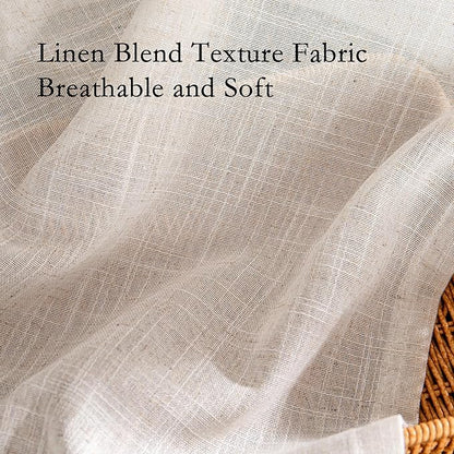 MYSKY HOME Natural Linen Curtains 30 Inches Long for Kitchen Window Semi Sheer Light Filtering Cafe Curtain Tiers Rod Pocket Short Country Decor Drapes for Basement/Small Window, 2 Panels, 34 x 30 in