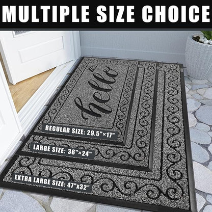 Yimobra Welcome Mats for Front Door 29.5x17, Heavy Duty Waterproof Outdoor Door Mat Outside Entrance, Non-Slip Low Profile Indoor Entryway Mat for Garage Patio, Black Gray