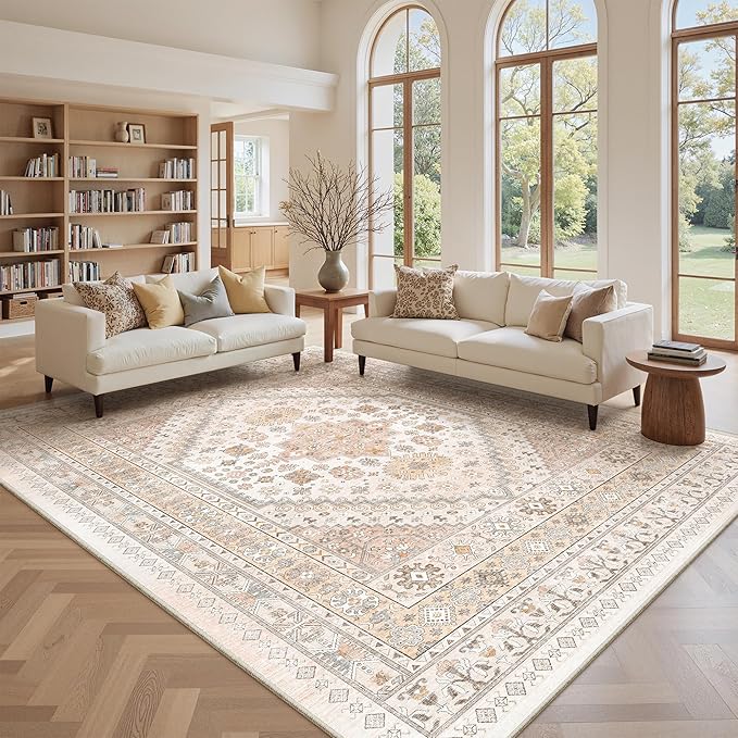 zesthome 8x10 Area Rugs for Living Room,Non-Slip Backing Washable Rugs,Vintage Large Area Rug，Stain Resistant Home Decor Rug