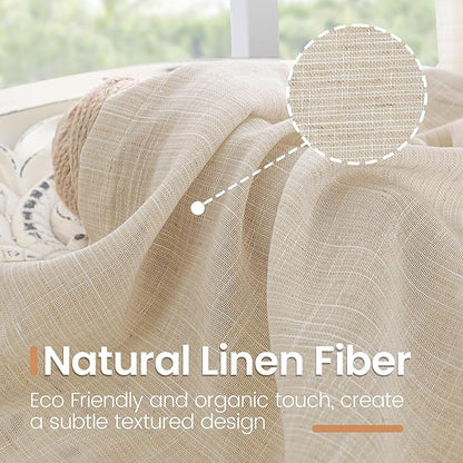 BGment Natural Linen Curtains 48 Inch Length for Windows, Short Semi Sheer Drapes Light Filtering for Cafe Bathroom Decor Rustic Lightweight Rod Pocket, 2 Panels Set, 42 Inch Wide Each Panel