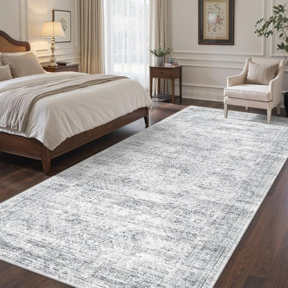 4x8 Rug for Bedroom,Wide Runner Rug for Hallway, Non Slip Washable Runner Rug for Living Room, Low Pile Soft Entryway Kitchen Rug, Modern Home Decor Mat for Dining Room(4'x8', Grey/Ivory)