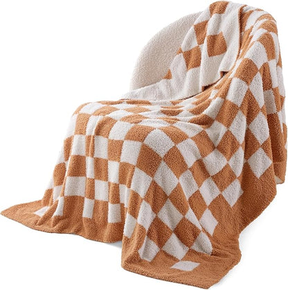Bedsure GentleSoft Checkered Throw Blanket for Couch - Super Soft Cozy & Warm Knit Burnt Orange Blanket, Breathable, Lightweight & Fluffy Plaid Blankets for Bed, Sofa, Gifts for Women, 50x60 Inches