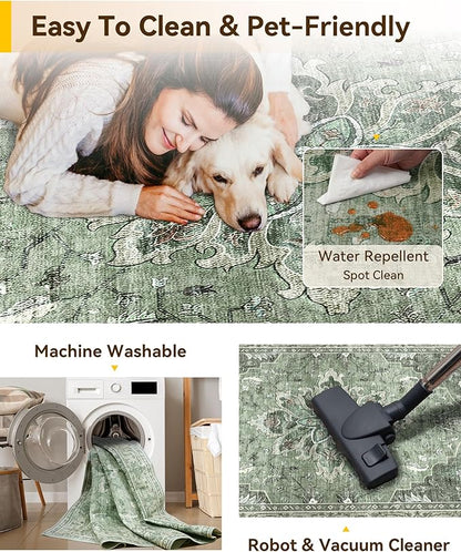 RELEANY Area Rugs 3'x6' Runner Rug Non Slip Washable for Kitchen Hallway Bedroom Beside Laundry Room Bathroom Rug, Floor Carpet, Dark Green Gray