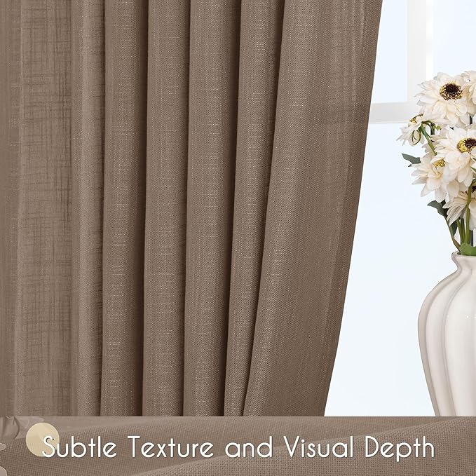 Chocolate Brown Linen Curtain 96 inch Length 2 Panels Set Back Tab Light Filtering Living Room Curtain Drapes Home Office Modern Minimalist Decor Farmhouse Boho Neutral Semi Sheer Curtain 96 inch Long