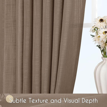 Chocolate Brown Linen Curtain 90 inch Length 2 Panels Set Back Tab Light Filtering Living Room Curtain Drapes Home Office Modern Minimalist Decor Farmhouse Boho Neutral Semi Sheer Curtain 90 inch Long