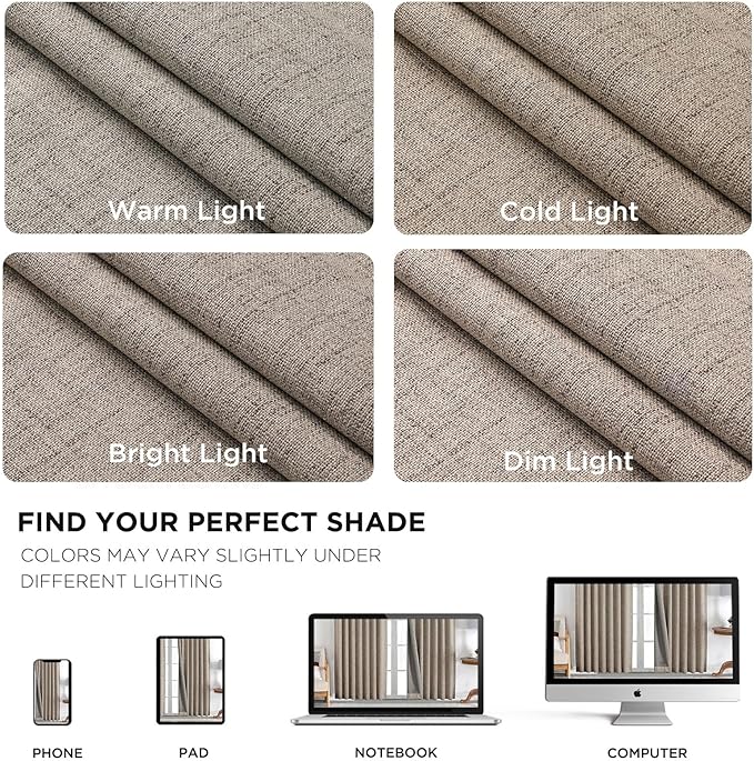 Joydeco Blackout Curtains for Bedroom - Natural Linen Curtains 37 X 63 inch, Thermal Insulated 100% Blackout 2 Panels Light Blocking Drapes, Rod Pocket & Back Tabs, Darkening Privacy for Living Room
