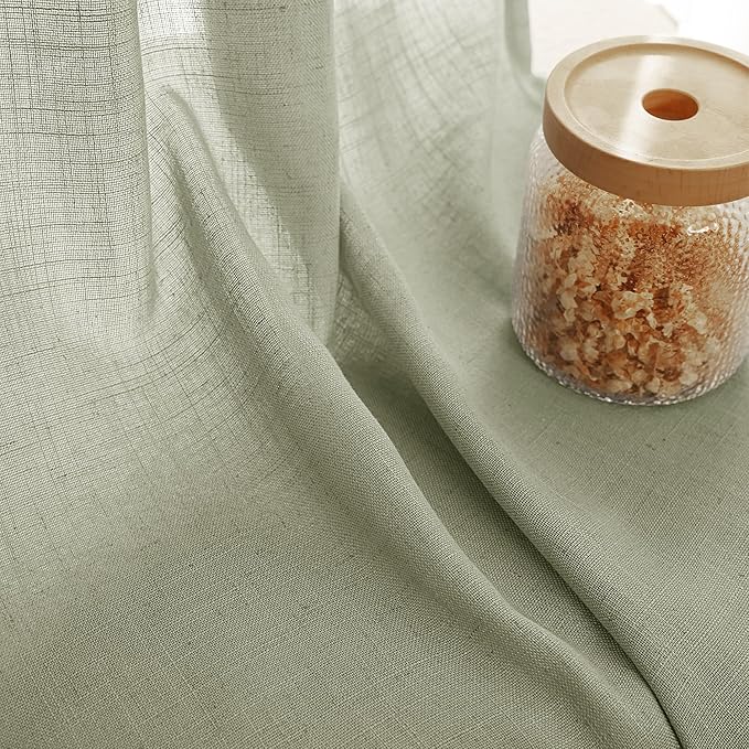 Linen Blend Sage Green Curtains 102 inch Length 2 Panels for Bedroom Back Tab Light Filtering Semi Sheer Drapes Linen Cotton Textured Light Green Airy Modern Farmhouse Living Room Sage Aesthetic Decor