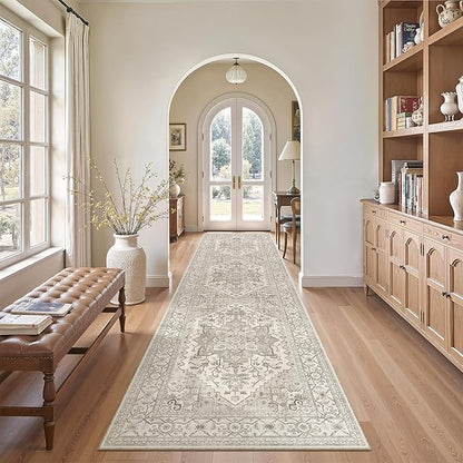 Madane Hallway Runner Rug 2'6''x10' Kitchen Runner, Non Slip Vintage Runners for Hallways 10ft Washable Kitchen Rugs Soft Low Pile 2.5x10 ft Rug Runner for Entryway and Bedroom, Beige/Brown
