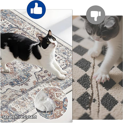 4 Pieces Kitchen Rug Set: Washable Water Resisitant Carpet for Sink Stove Area Soft Floor Mats with Non-Slip Backing for Bathroom Low-Pile Runners for Family with Elderly Dogs(2x3+2x4+2x5+2x6,Brick)
