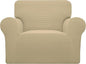Easy-Going Stretch Chair Sofa Slipcover 1-Piece Couch Sofa Cover Furniture Protector Soft with Elastic Bottom for Kids, Pet. Spandex Jacquard Fabric Small Checks (Chair, Beige)