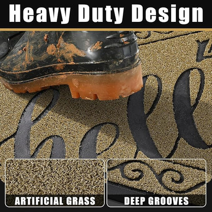 Yimobra Welcome Mats for Front Door 29.5x17, Heavy Duty Waterproof Outdoor Door Mat Outside Entrance, Non-Slip Low Profile Indoor Entryway Mat for Garage Patio, Beige Brown