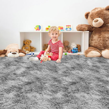 Tie Dye Grey Soft Shaggy Fluffy Rug for Living Room 6x9ft Anti-Skid Durable Area Rug Mat Bedside Throw Rug for Bedroom Kids Room Boys Teens Nursery Dorm Office Home Decor Carpets