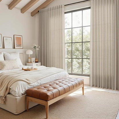Nanspring Extra Long 120 Inch Curtains for Living Room Cobblestone Linen Light Filtering Semi Sheer Curtain Back Tab Modern Farmhouse Decor Floor to Ceiling High Window for Bedroom 52x120, 2 Panels