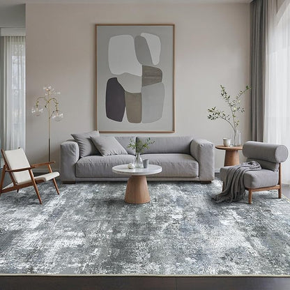 BEIMO Area Rugs 6x9 for Living Room Bedroom, Modern Abstract Machine Washable Rug, Large Soft Low Pile Floor Carpet with Non Slip Backing for Dining Room, Silver Grey