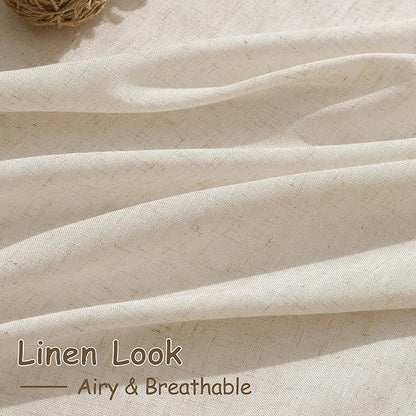 Cream Beige Linen 112 Inch Curtains for Living Room Light Filtering Semi Sheer Curtain Back Tab Modern Farmhouse Decor Elegant Coastal Drapes Floor to Ceiling High Window for Bedroom 52x112, 2 Panels