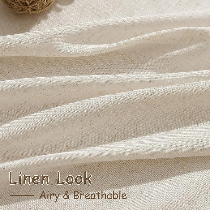 Cream Beige Linen Curtains for Living Room 105 Inches Long Light Filtering Semi Sheer Curtain Back Tab Modern Farmhouse Decor Elegant Luxury Coastal Drapes for Bedroom Dinner Room 52x105, 2 Panels