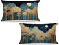 Rustic William Morris Inspired Gold Forest Moon Pillow Covers 12x20 Set of 2,Vintage Black and Gold Botanical Moon Nature Landscape Decorative Throw Pillow Covers for Home Bedroom Living Room