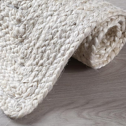 Hausattire Hand Woven Jute Braided Rug, 2'x3' – Off White, Reversible Boho Entry Area Rugs for Kitchen, Living Room I Farmhouse Indoor Outdoor Decorative Floor Rug, 24x36 Inch