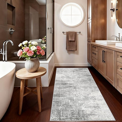 Washable Abstract 2x6 Kitchen Rug: Non-Slip Sink Stove Floor Mat Water-Resistant Entryway Bathroom Carpet Soft Dining Room Bedroom Runner for Family with Elderly Dogs Modern Home Decor(2x6 Light/Grey)