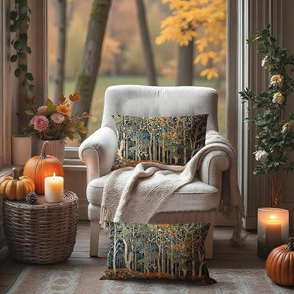 Rustic Autumn Forest Pillow Covers 20x12 Set of 2, Fall Home Room Decor, Vintage Botanical Nature William Morris Inspired Decorative Throw Pillow Covers for Home Bedroom Living Room