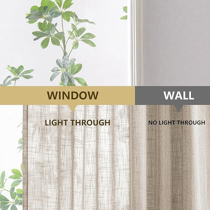 MYSKY HOME Semi Sheer Light Oatmeal Curtains 36 Inches Long for Kitchen 2 Panels, Light Filtering Cream Tiers Curtains Rod Pocket Neutral Window Drapes for Bathroom/Cafe/Basement, Taupe, 34 x 36 Inch
