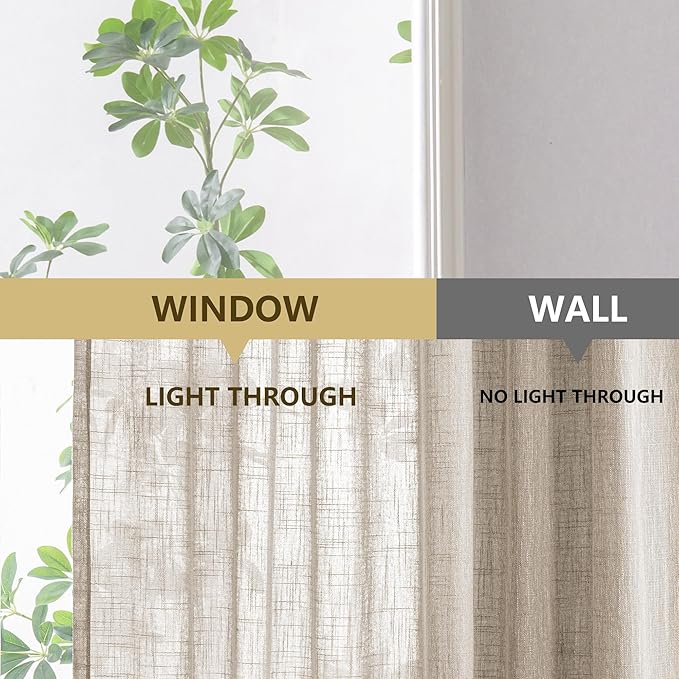 MYSKY HOME Oatmeal French Door Curtains for Door Window 40 Inch Length 2 Panels Short Semi Sheer Light Filtering Curtain for Glass Small Window Drapes Rod Pocket for Bedroom Bathroom, Taupe, 26" Wide
