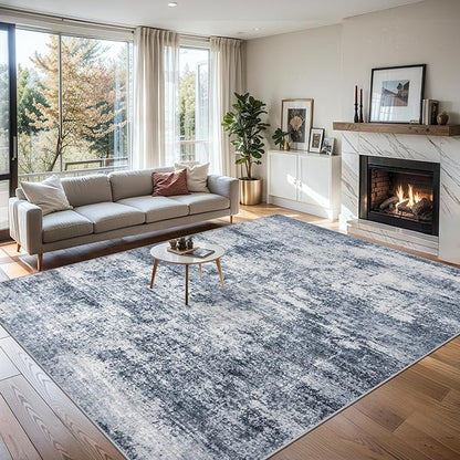 8x10 Area Rugs for Living Room - Washable Rug Modern Abstract Soft Large Neutral Non-Slip Carpet Indoor Floor Thin Carpets for Bedroom Dining Room Farmhouse Nursery Home Office Grey Blue