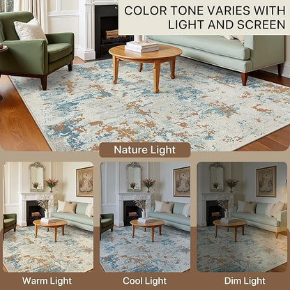 BEIMO Area Rugs 6x9 for Living Room Bedroom, Modern Abstract Machine Washable Rug, Large Soft Low Pile Floor Carpet with Non Slip Backing for Dining Room, Teal and Terracotta