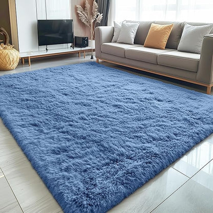 OLANLY 5x8 Machine Washable Large Area Rugs for Living Room, Bedroom, Soft Fluffy Shaggy Bedside Rug, Indoor Floor Carpet for Kids Girls and Boys, Dorms, Nursery, Home Decor Aesthetic, Blue