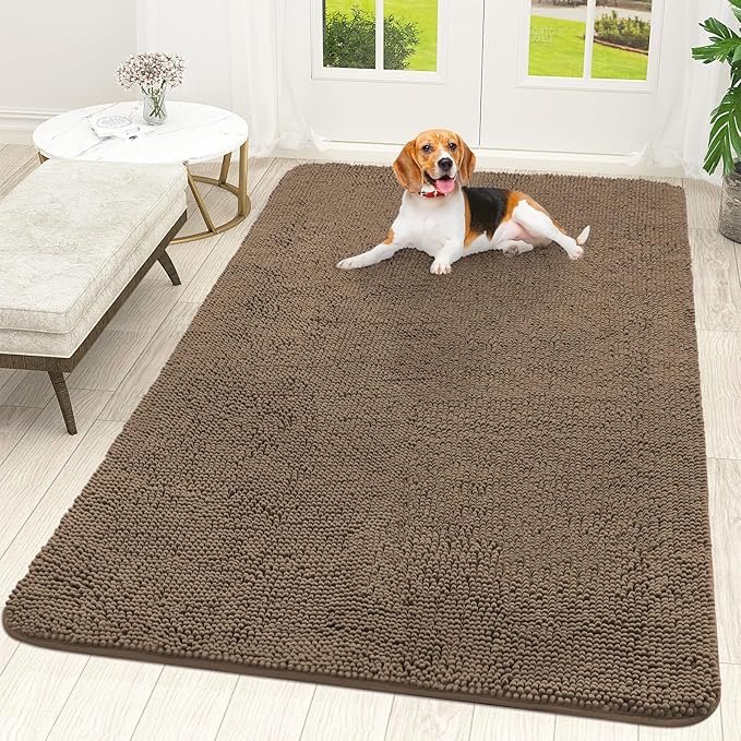 OLANLY Dog Door Mat for Muddy Paws 70x46, Absorbs Moisture and Dirt, Absorbent Non-Slip Washable Doormat, Quick Dry Chenille Mud Mat for Dogs, Entry Indoor Entryway Carpet for Inside Floor, Tan