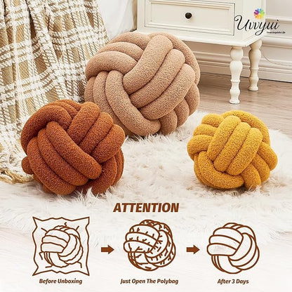 Uvvyui Knot Pillow Ball, Soft Home Decorative Pillows, Round Throw Pillow, Handmade Knotted Plush Pillow, Round Boucle Pillow Cushion (14 Inches Caramel)