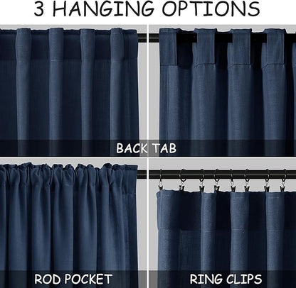 Denim Blue Linen Curtains 72 Inch Length for Living Room Sheer Lightweight Door Drapes 2 Panels Set for Kids Bedroom Light Filtering Back Tab Rod Pocket Curtain for Kitchen Protect Privacy 52x72