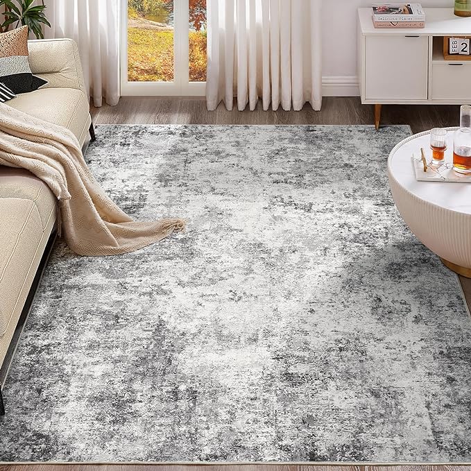 UERMEI 10x12 Area Rug Living Room Rugs - Washable Neutral Modern Abstract Soft Thin Large Rug Indoor Floor No Slip Rug Carpet for Bedroom Under Dining Table Home Office Decor - Grey