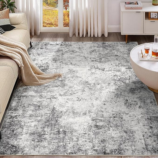 UERMEI 5x7 Area Rug Living Room Rugs - Washable Neutral Modern Abstract Soft Thin Large Rug Indoor Floor No Slip Rug Carpet for Bedroom Under Dining Table Home Office Decor - Grey