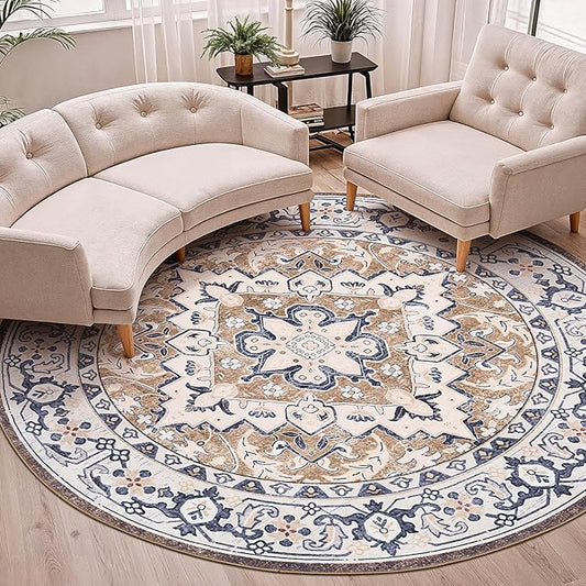 Lofus 8ft Area Rugs for Living Room, Washable Area Rug, Rugs for Bedroom, Kitchen, Vintage Boho Carpet, Soft Non-Slip, Low Pile Large Area Rug for Office Dining Room, Floral Brown