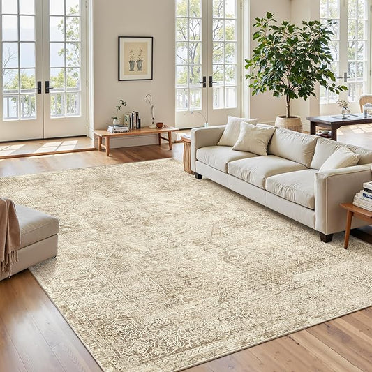 6x9 Area Rug for Living Room Floral Washable Non-Slip Modern Rugs for Bedroom Dinning Room Ultra-Thin Indoor Brown