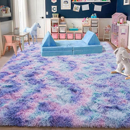 Rugs for Living Room 5x7, Soft Shaggy Modern Shag Area Rug for Bedroom, Upgrade Non-Slip Plush Fluffy Carpet for Kids Boys Girls Room Home Decor Aesthetic, Rainbow Purple