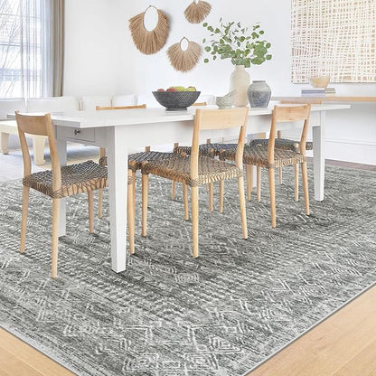 Washable Area Rug 5x7: Moroccan Rug for Living Room Geometric Boho Rug Farmhouse Non Slip Stain Resistant Rugs Low Pile Soft Carpet for Bedroom Dining Room Home Office Children Room (Grey,5'x7')